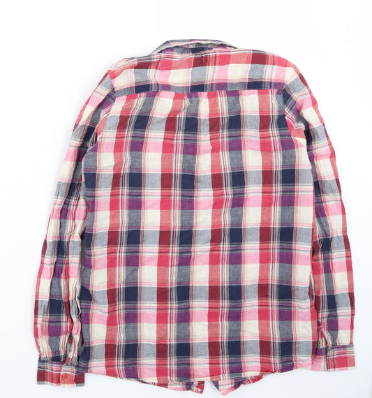 Boohoo Womens Pink Check  Basic Button-Up Size 8