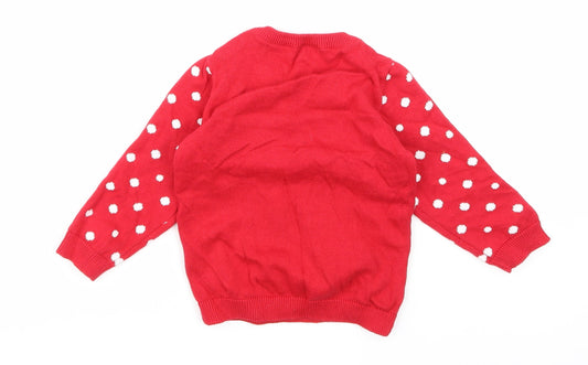 So Cute Girls Red Polka Dot  Pullover Jumper Size 12-18 Months