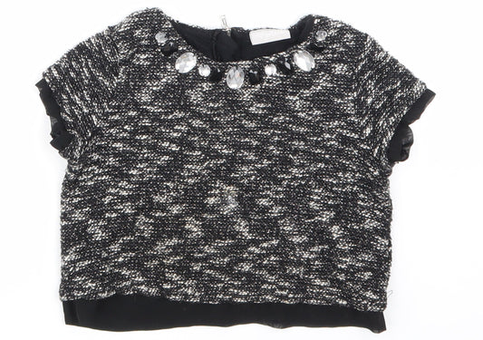 Girlswear Girls Black Colourblock  Cropped T-Shirt Size 6 Years