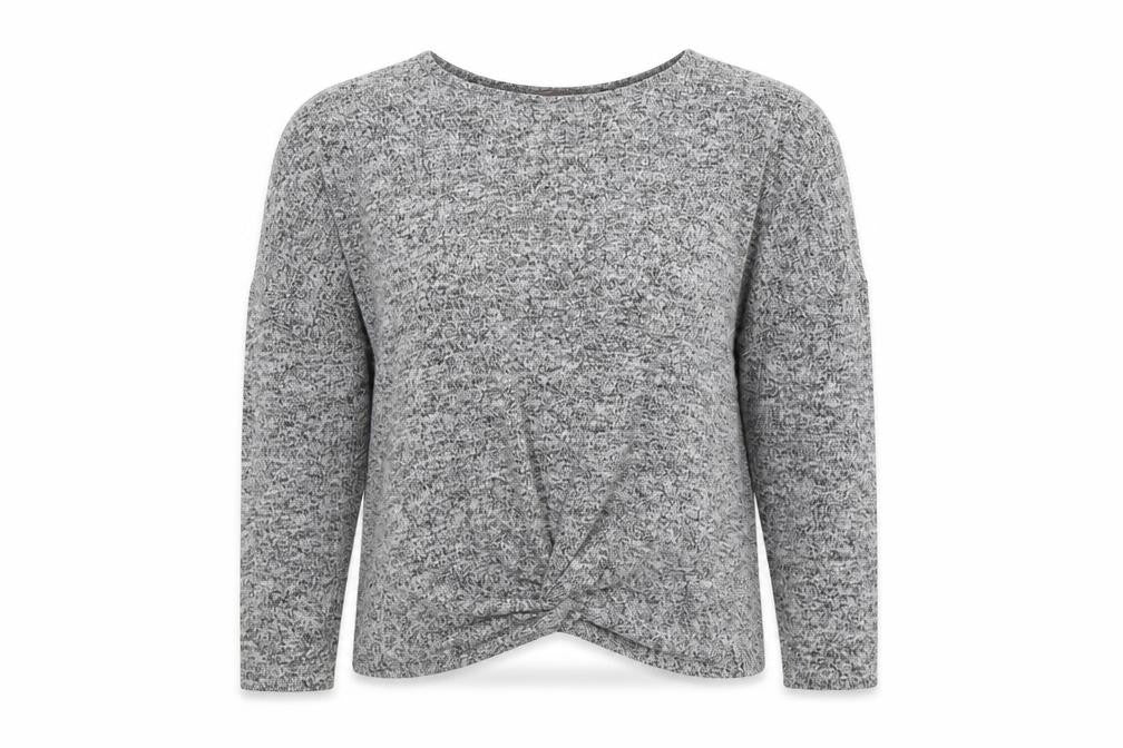 Front view of Dorothy Perkins women’s grey knit jumper, size UK 6