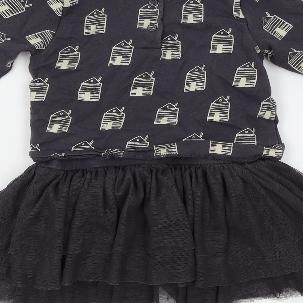 Mini Club Baby Blue Geometric  Fit & Flare  Size 12-18 Months  - houses print