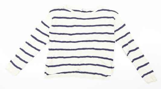 H&M Girls White Striped  Pullover Jumper Size 8-9 Years