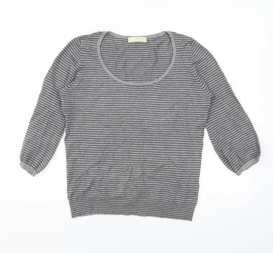 Marks and Spencer Womens Grey Striped  Henley Jumper Size 12