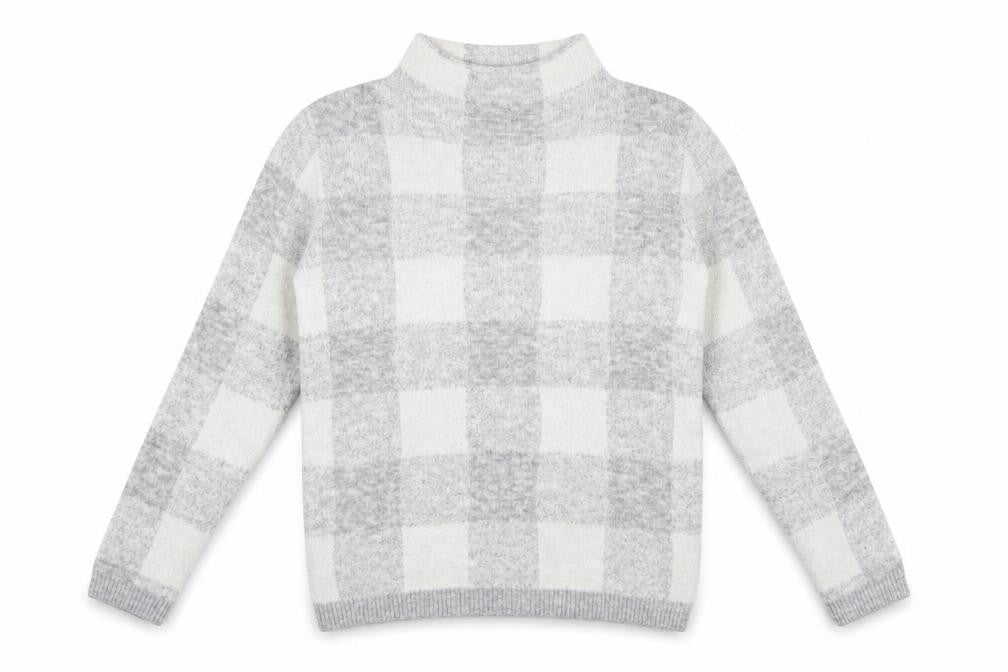 Front view of Peacocks women’s grey plaid jumper, size M