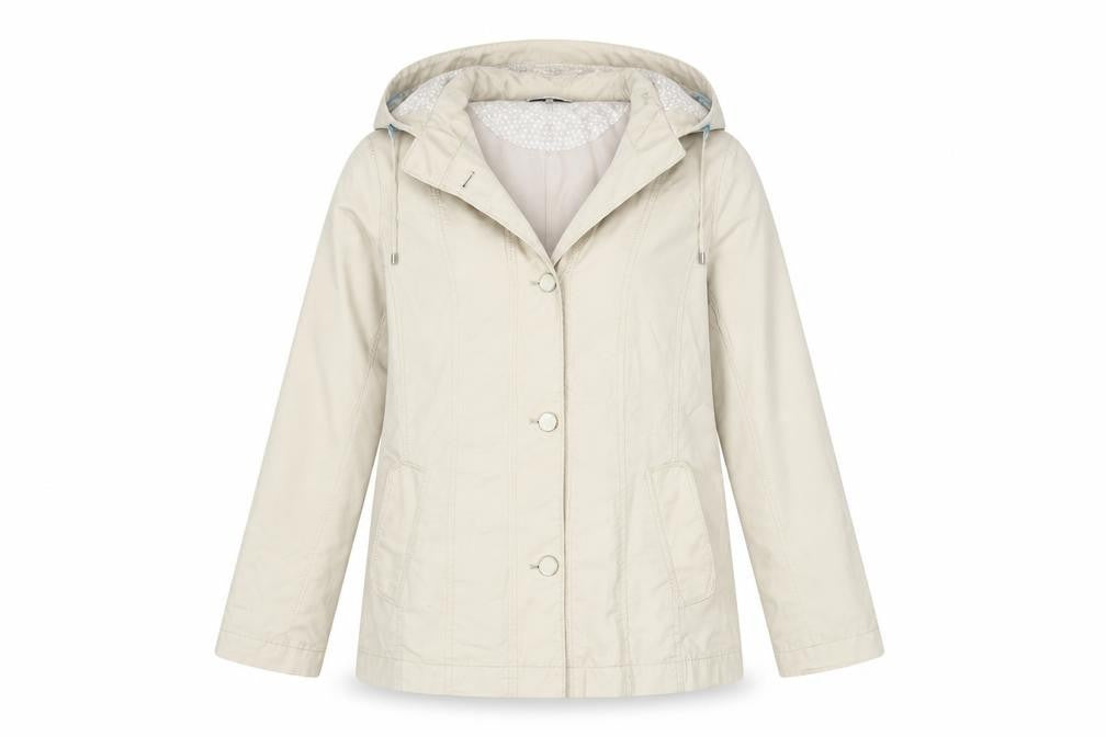 Front view of Classics women’s beige overcoat coat, size UK 12