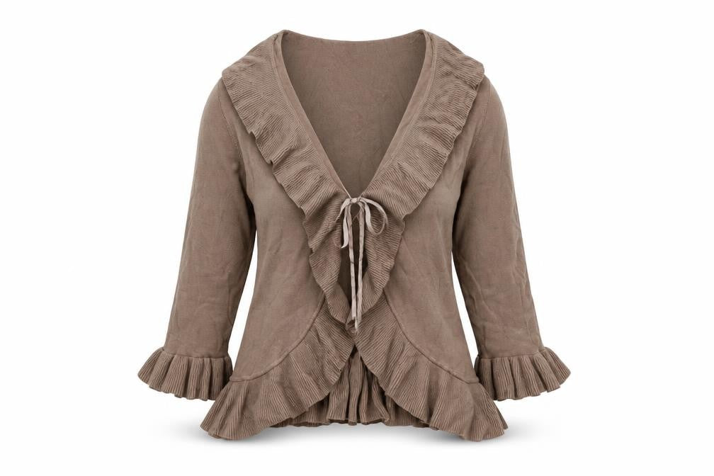 Front view of Mixin women’s brown knit cardigan jumper, size M