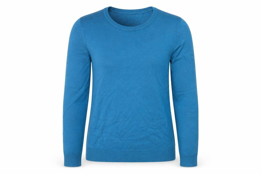 Front view of Damart women’s blue jumper, size UK 10