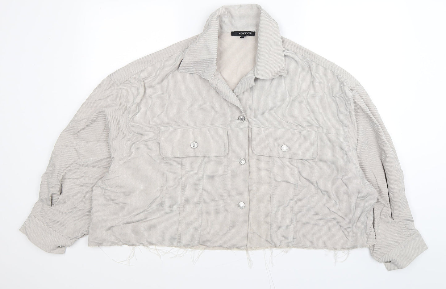 indefir Womens Beige Striped Corduroy Basic Blouse Size S  - cropped oversized