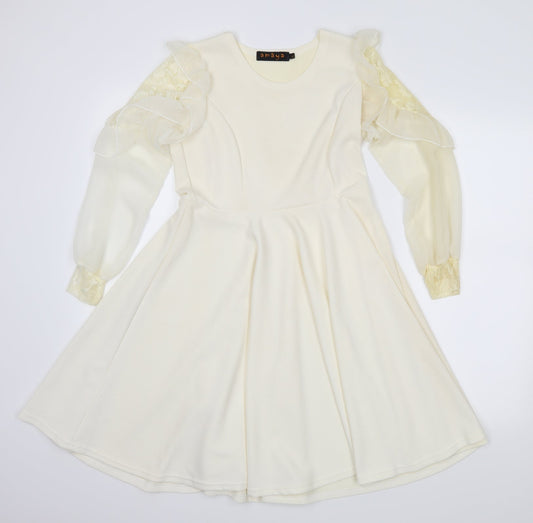 amaya Womens Ivory   Skater Dress  Size L