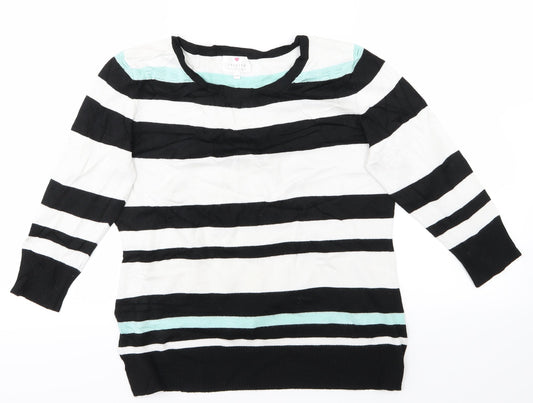 Inspire Collection Womens Black Striped  Pullover Jumper Size S