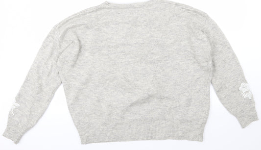 M&S Womens Grey   Pullover Jumper Size L  - Flowers