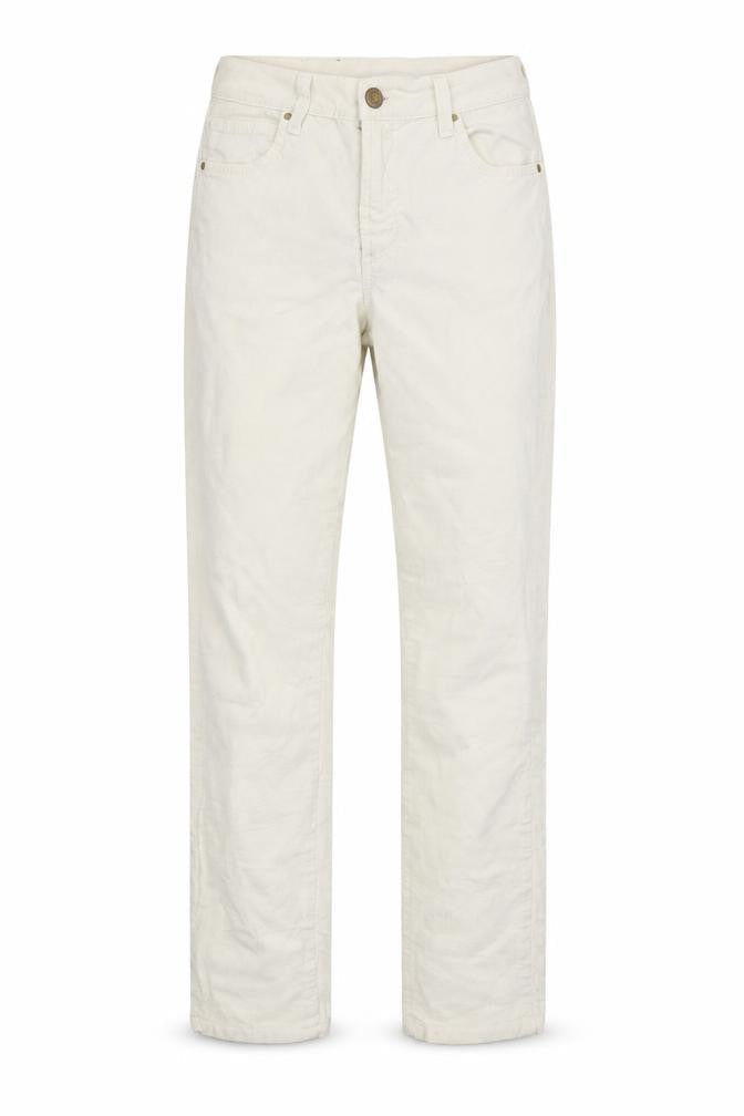 Front view of women’s white straight jeans, size M, 28-inch leg