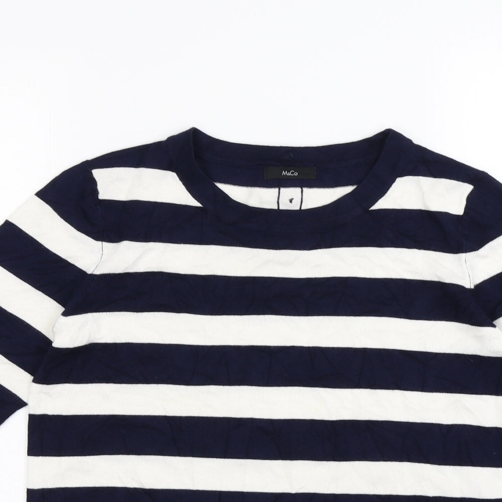 M&Co Womens Blue Striped  Pullover Sweatshirt Size 10