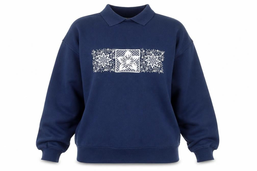 Front view of Para women’s blue floral pullover sweatshirt, size S