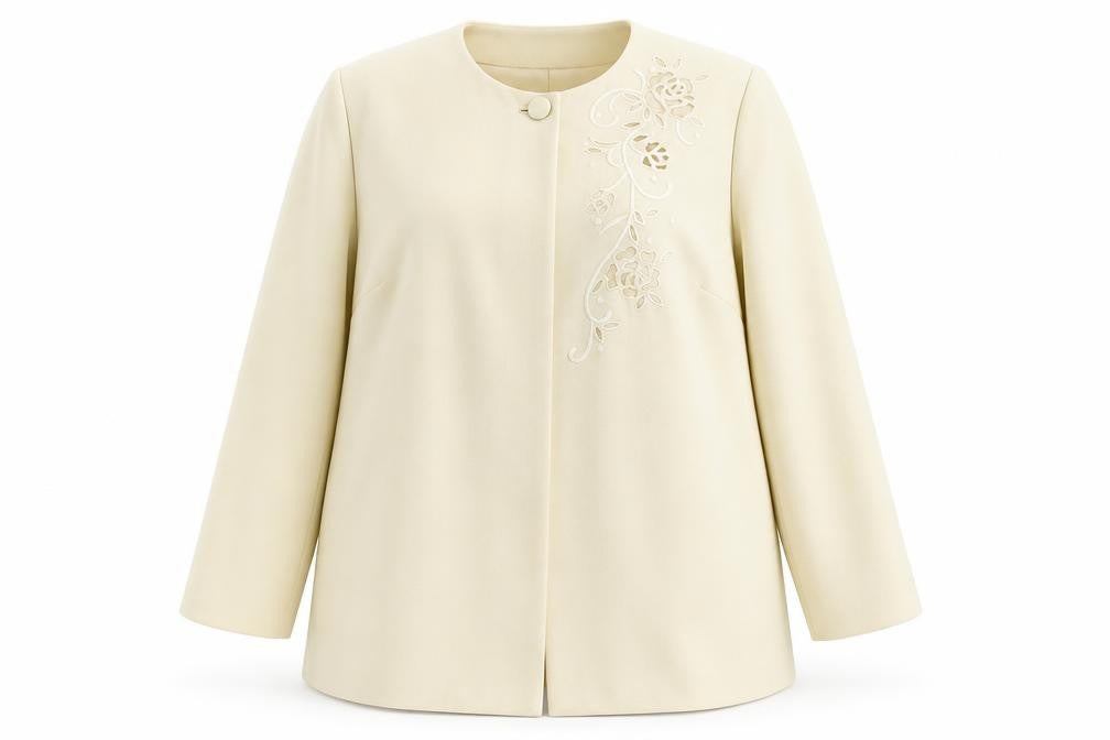 Front view of Gina women’s beige cape jumper, size UK 20