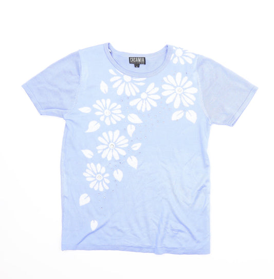 Casamia Womens Blue Floral  Basic Blouse Size S