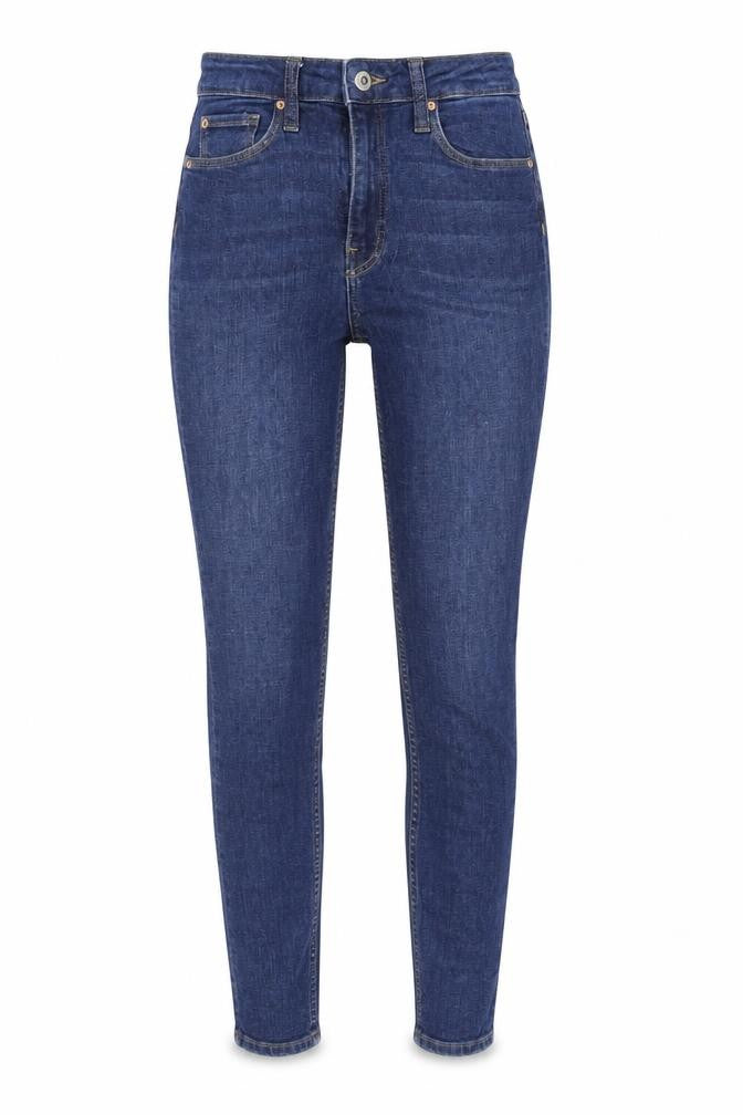 Front view of H&M women’s blue denim skinny jeans, size UK 6, 28-inch leg