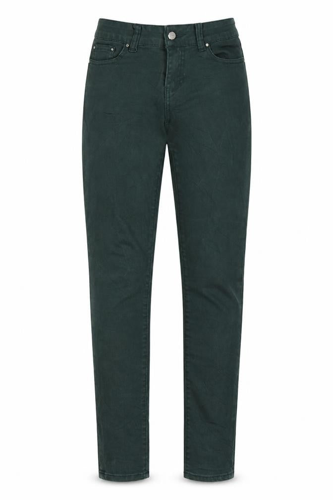 Front view of farfallina women’s green skinny jeans, size UK 14, 20-inch leg