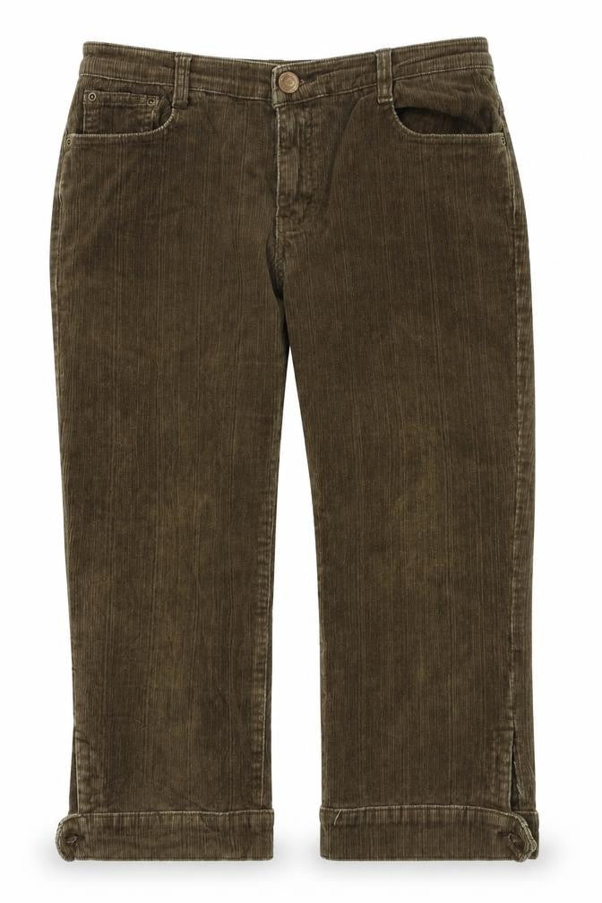 Front view of Miaoni women’s brown capri trousers, size UK 33, 20-inch leg