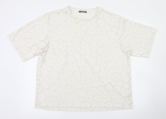 South Womens Silver Floral  Basic T-Shirt Size 16