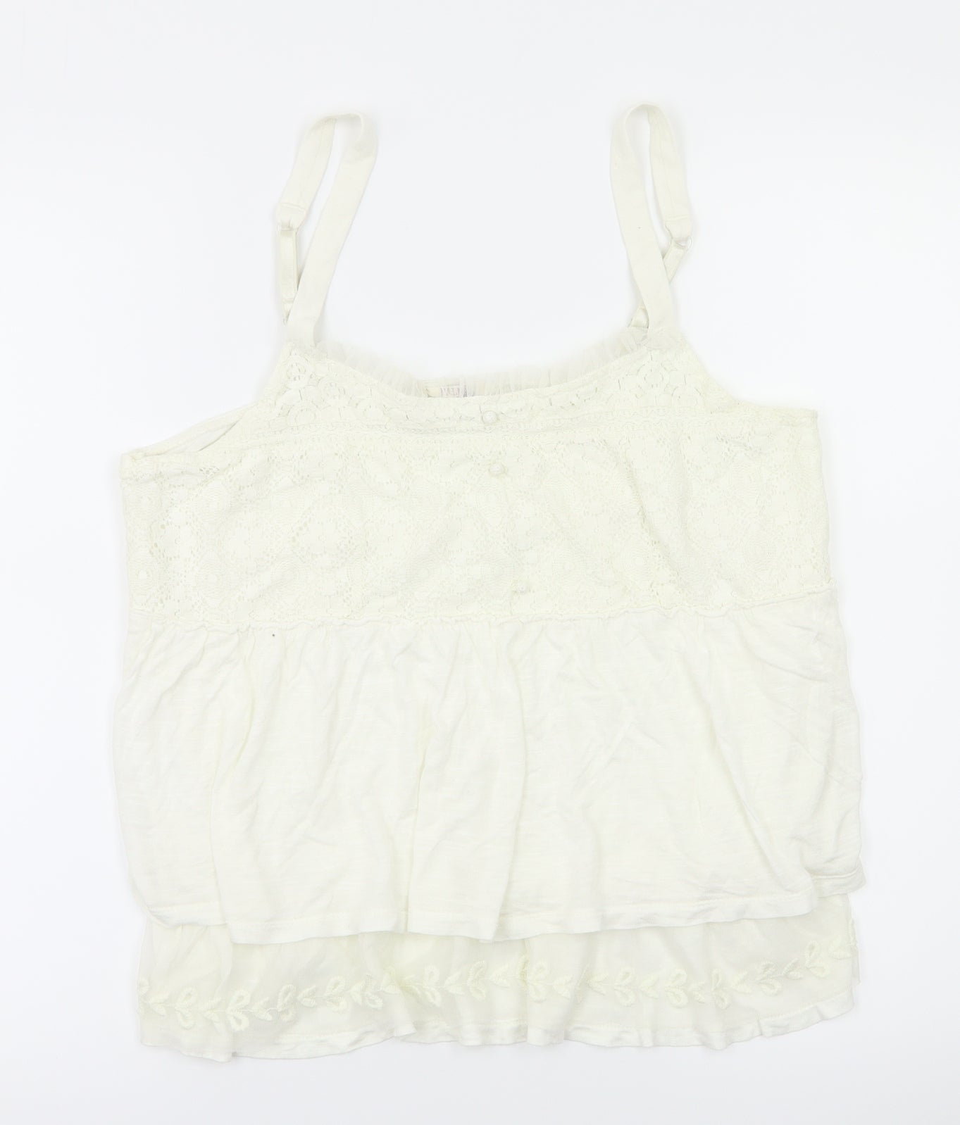 FLAMER Womens Ivory Floral  Basic T-Shirt Size 14