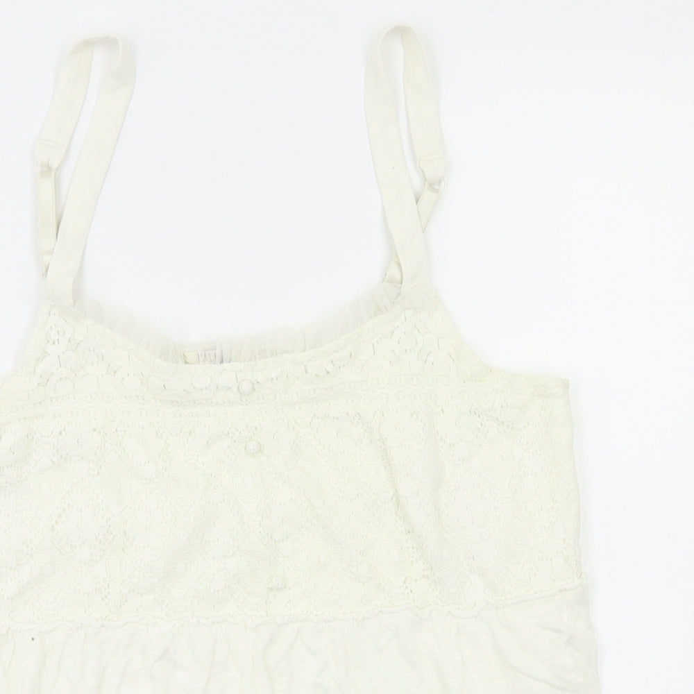 FLAMER Womens Ivory Floral  Basic T-Shirt Size 14