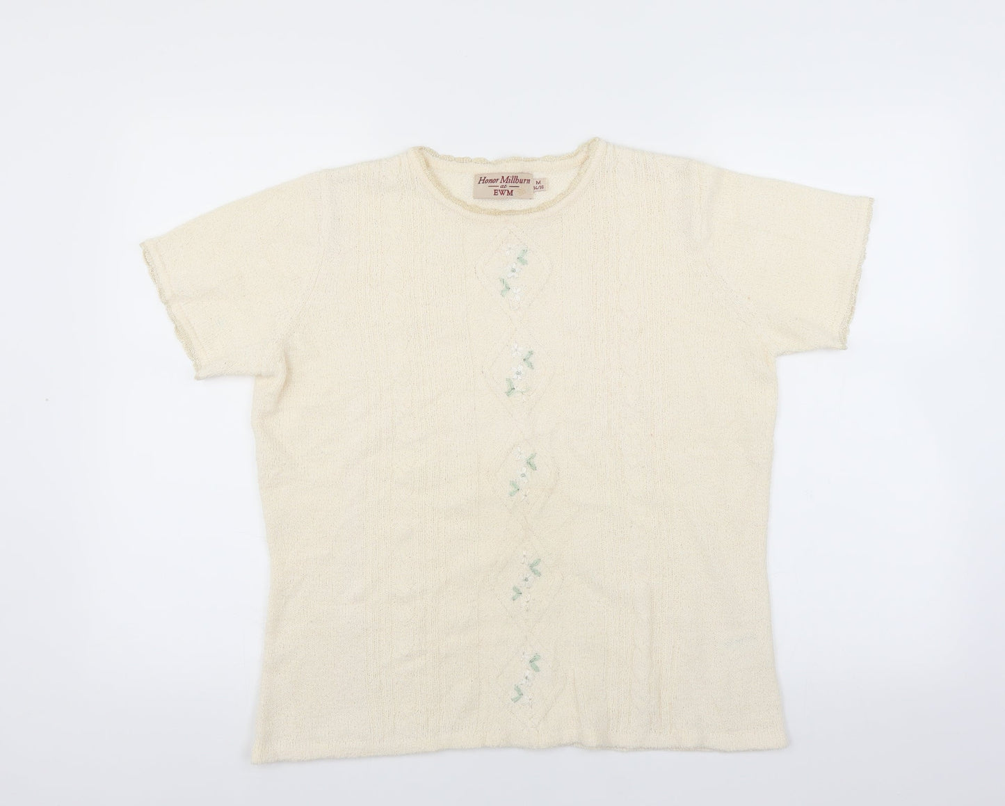 EWM Womens Ivory   Pullover Jumper Size M  - Floral embroidery