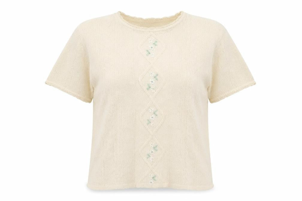 Front view of EWM women’s ivory jumper, size M, - floral embroidery