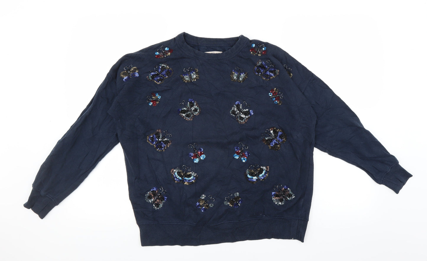 Pull&Bear Womens Blue   Pullover Sweatshirt Size S  - beaded butterflies