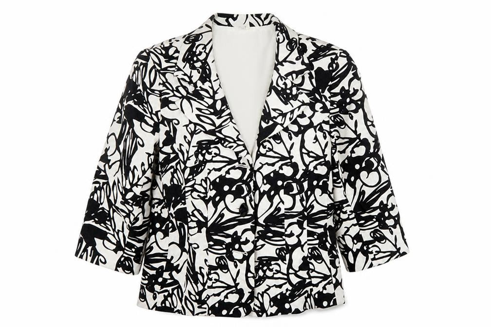 Front view of Preworn women’s white jacket coat, size UK 16
