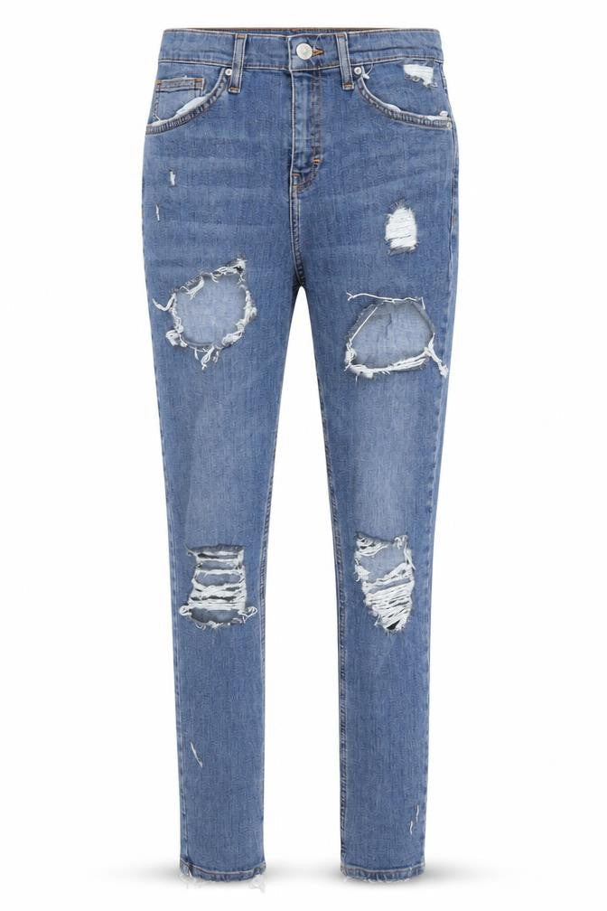 Front view of Topshop women’s blue skinny jeans, size UK 28, 32-inch leg