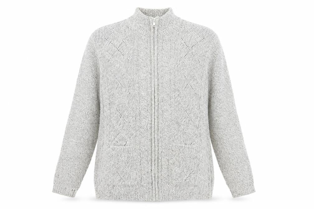 Front view of Beaumonde women’s grey knit cardigan jumper, size M