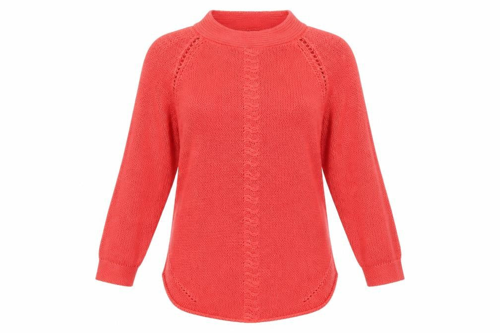 Front view of Lakeland women’s red knit jumper, size UK 16