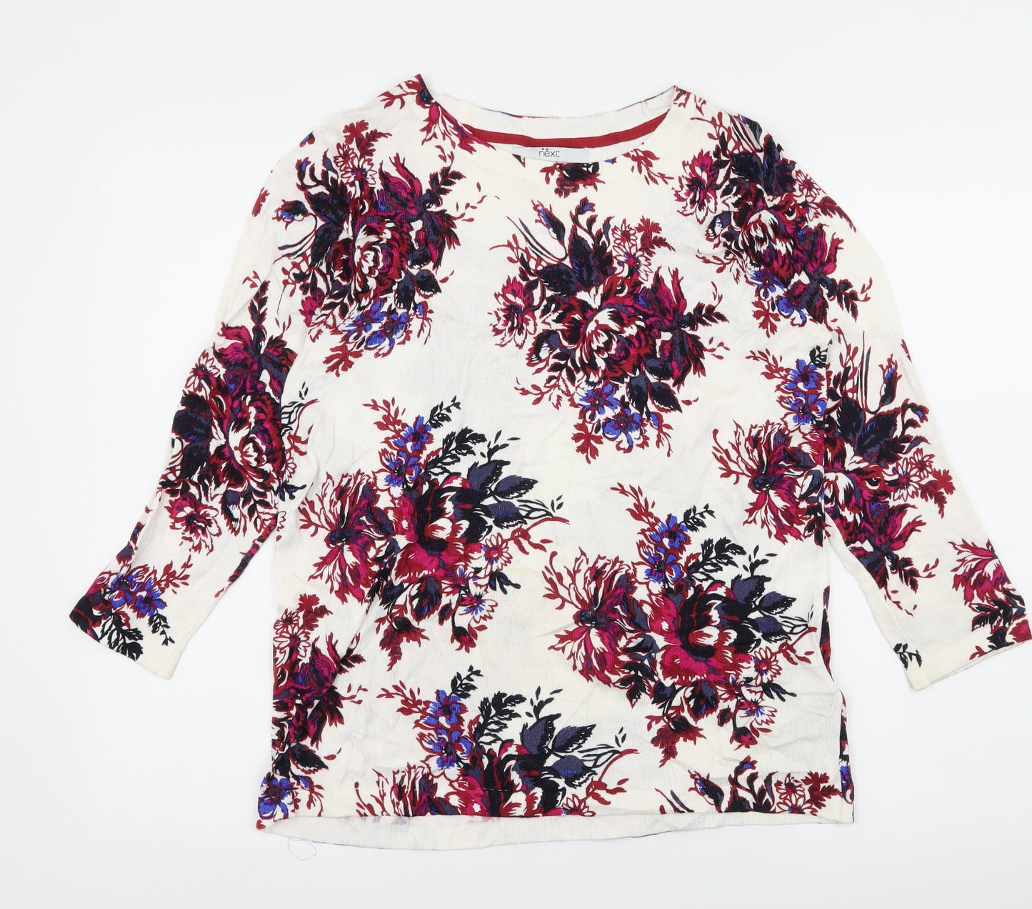 NEXT Womens White Floral Knit Pullover Jumper Size 12