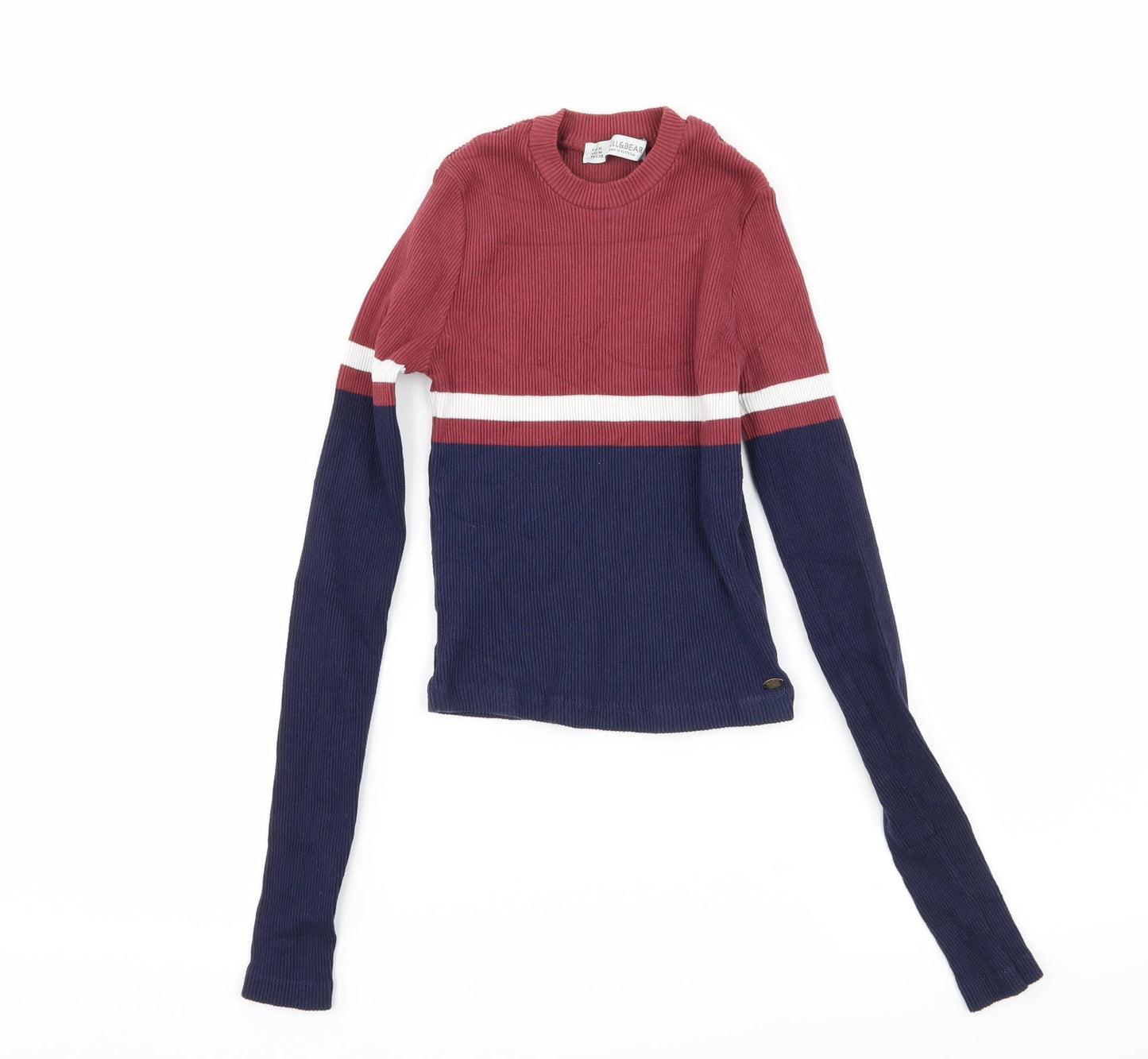 Pull&Bear Womens Multicoloured Striped Jersey Basic T-Shirt Size M
