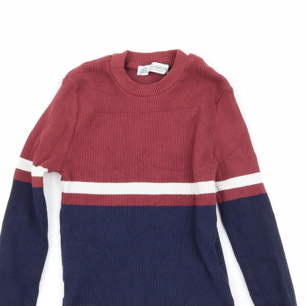 Pull&Bear Womens Multicoloured Striped Jersey Basic T-Shirt Size M