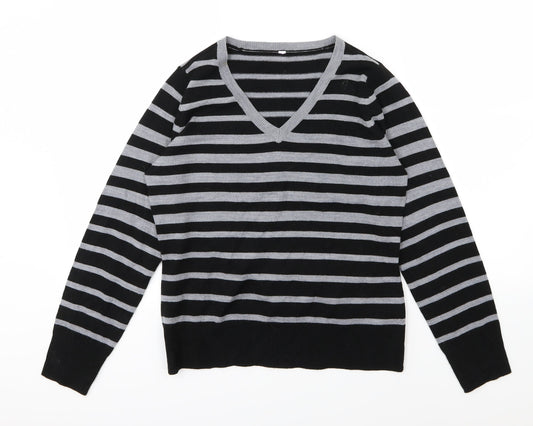 BHS Womens Grey Striped Knit Pullover Jumper Size 10