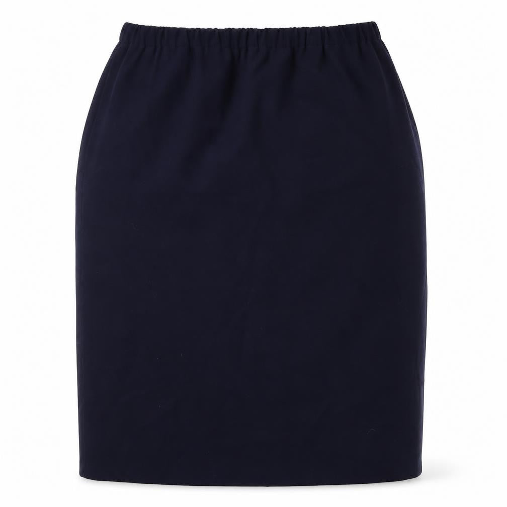 Front view of Preworn women’s blue rayon straight & pencil skirt, size UK 40, in