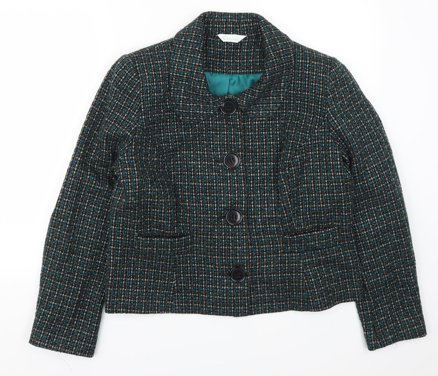 Classics Womens Blue Check  Pea Coat Coat Size 16