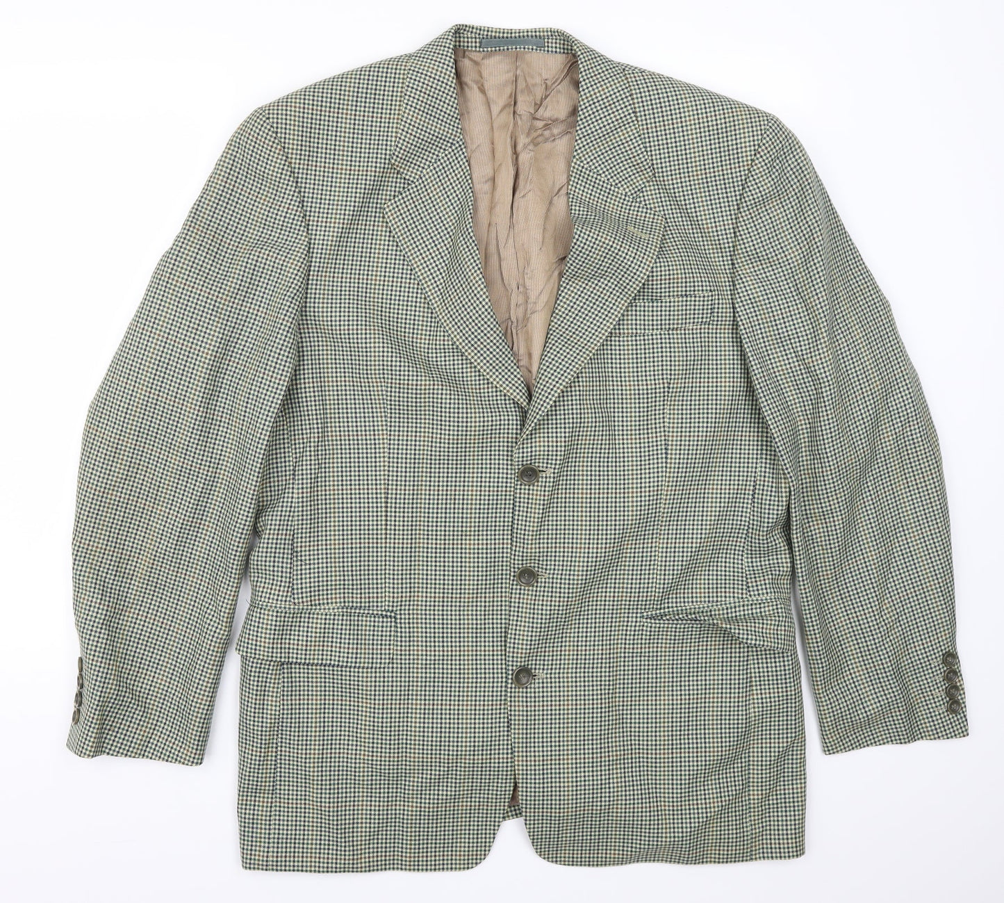 Van Kollen Mens Green Houndstooth  Jacket Suit Jacket Size 42