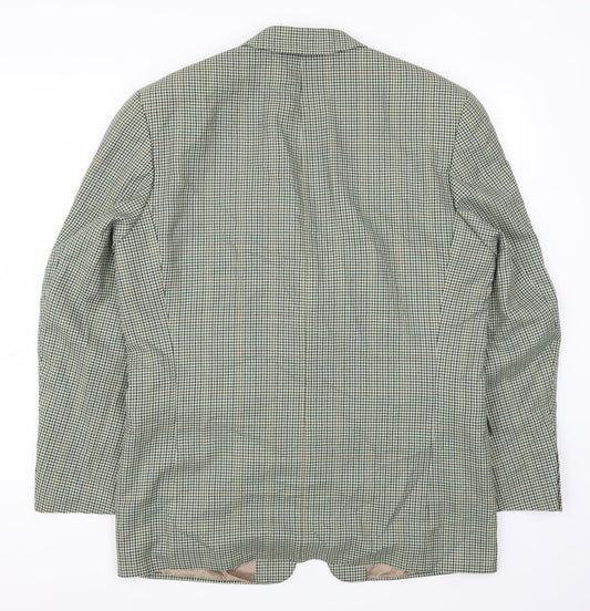 Van Kollen Mens Green Houndstooth  Jacket Suit Jacket Size 42