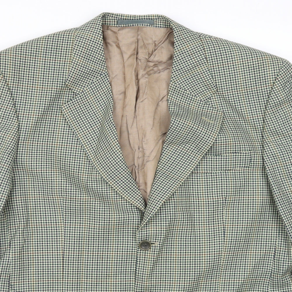 Van Kollen Mens Green Houndstooth  Jacket Suit Jacket Size 42