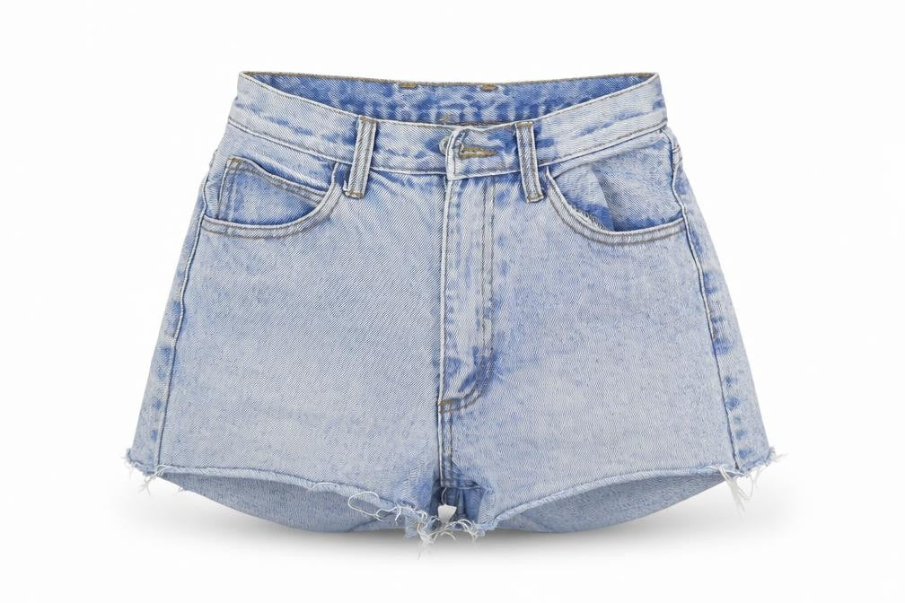 Front view of J.Galt women’s blue denim hot pants shorts, size S