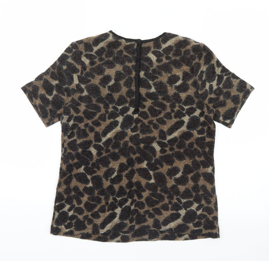 Warehouse Womens Brown Animal Print  Basic T-Shirt Size 10
