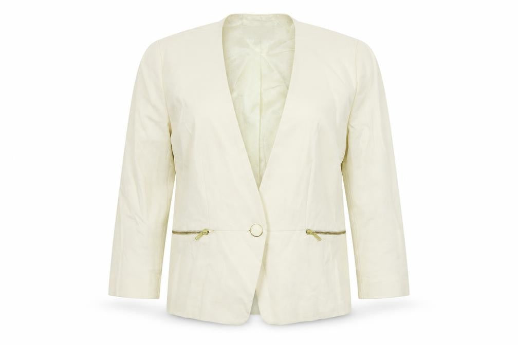 Front view of Country Casuals women’s white jacket blazer, size UK 10