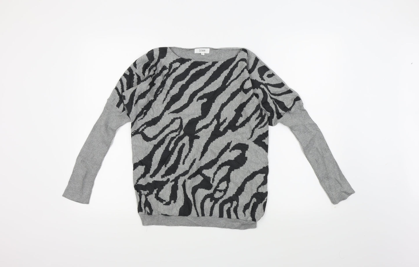 Linea Womens Grey Animal Print  Pullover Jumper Size S