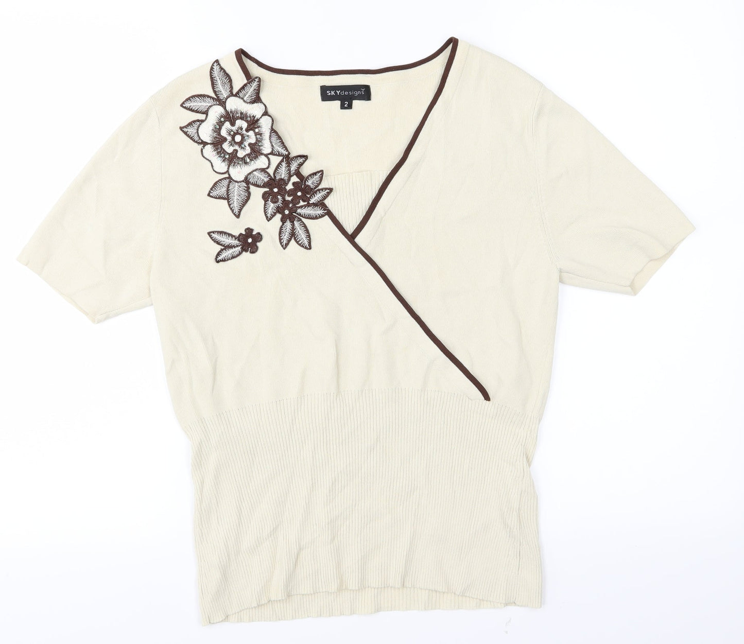 Sky Designs Womens Beige   Basic T-Shirt Size M  - Flowers