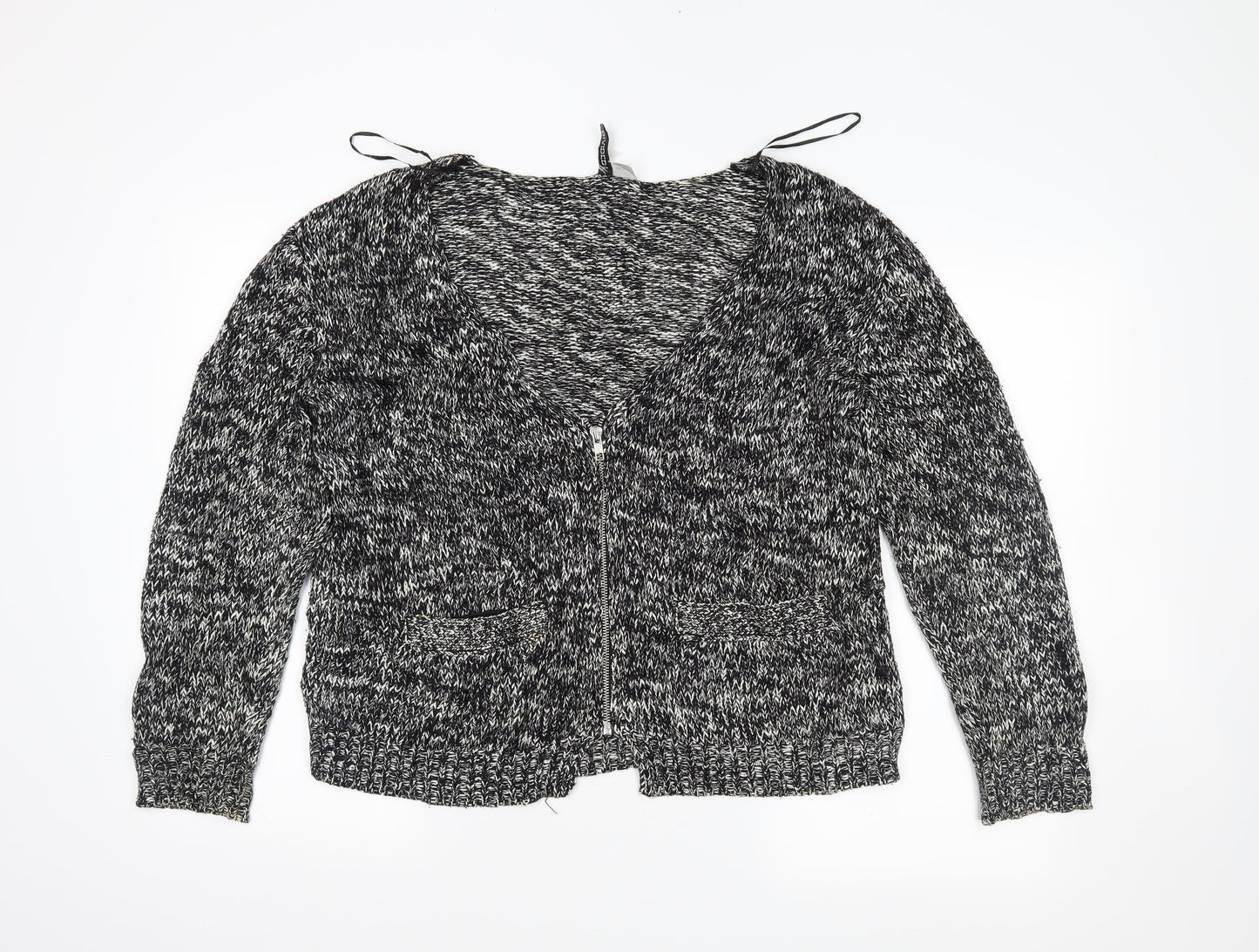 H&M Womens Black Herringbone  Full Zip Jumper Size 8