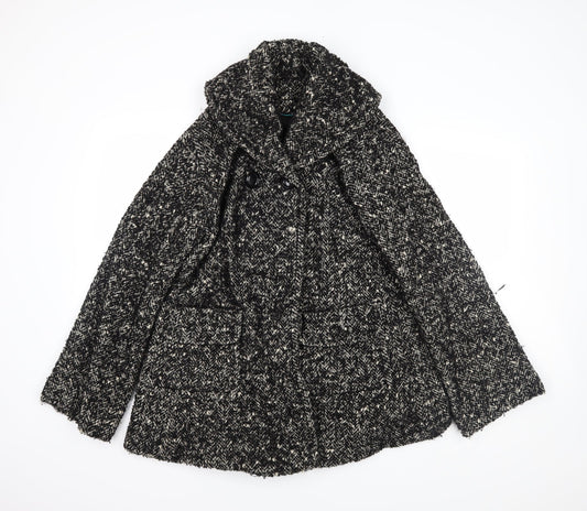 NEXT Womens Black Herringbone  Overcoat Coat Size 10