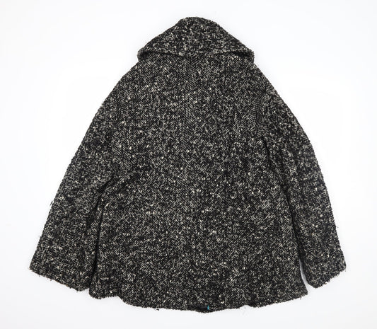 NEXT Womens Black Herringbone  Overcoat Coat Size 10